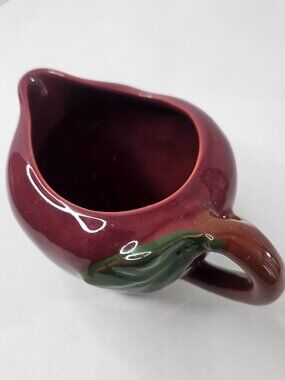 Vintage Red Apple Creamer Pitcher Shape Fruit Green Leaf Ceramic Unmarked
